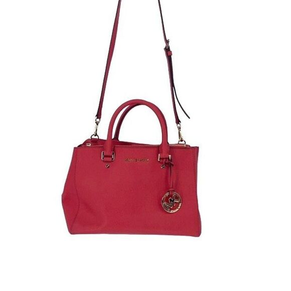 Michael Kors Womens Saffiano Leather Satchel Bag Sutton Coral Large
